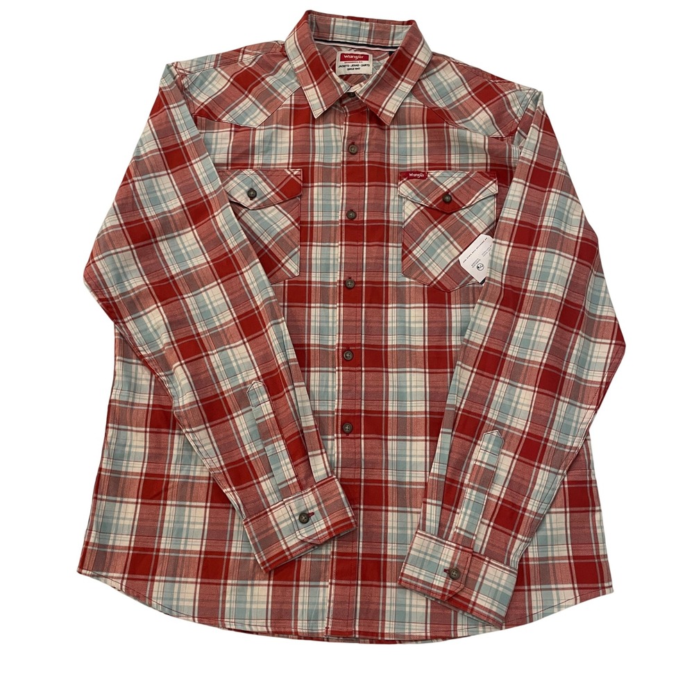 Wrangler Five Star Premium Mens Large Red Plaid Western Button Down Shirt NWT